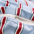 minimalist vintage bedding duvet cover set in light blue with red stripes roomtery aesthetic room decor