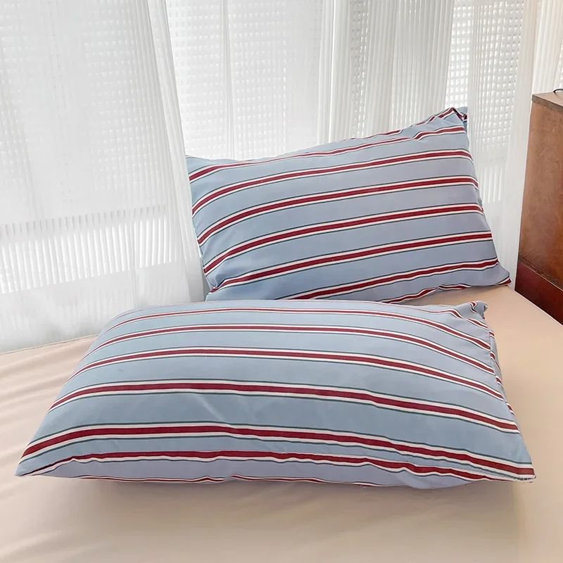 minimalist vintage bedding duvet cover set in light blue with red stripes roomtery aesthetic bedroom decor