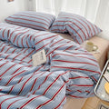 minimalist vintage bedding duvet cover set in light blue with red stripes roomtery aesthetic bedroom decor