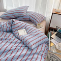 minimalist vintage bedding duvet cover set in light blue with red stripes roomtery aesthetic bedroom decor