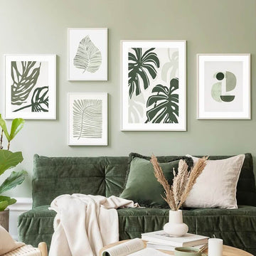 Sage Green Monstera Leaves Canvas Posters