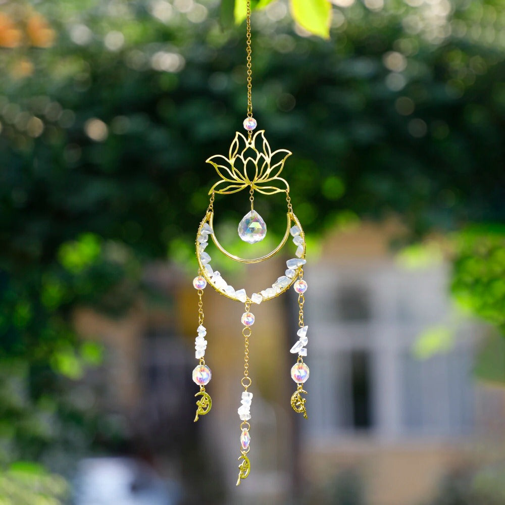 lotus and moon shaped hanging sun catcher roomtery aesthetic room decor