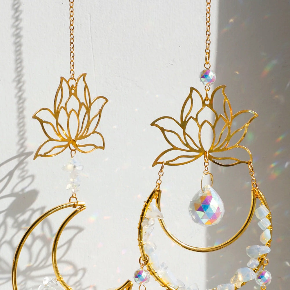 lotus and moon shaped hanging sun catcher roomtery aesthetic room decor