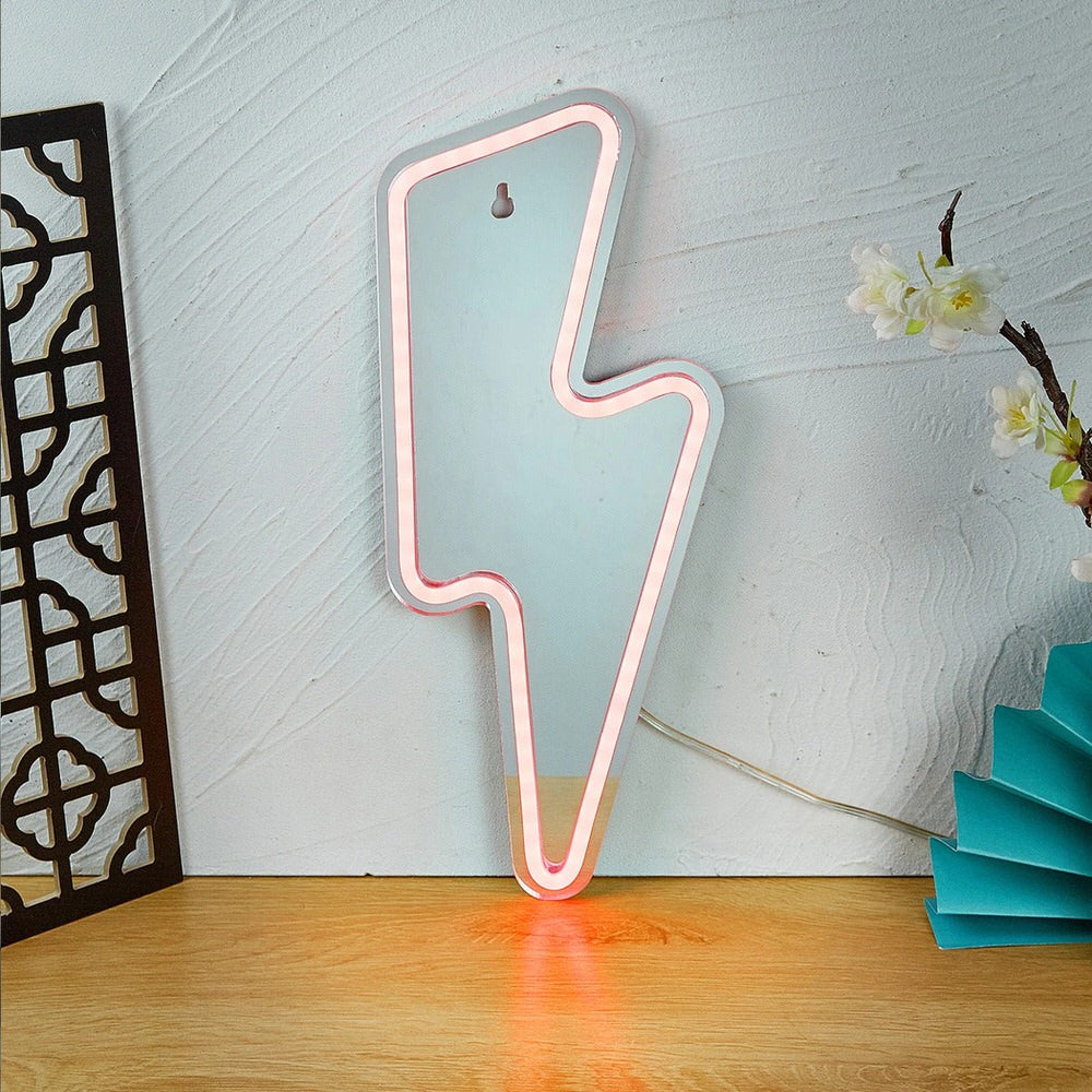 lightning bolt shaped multicolor led wall neon sign mirror acrylic plate based roomtery