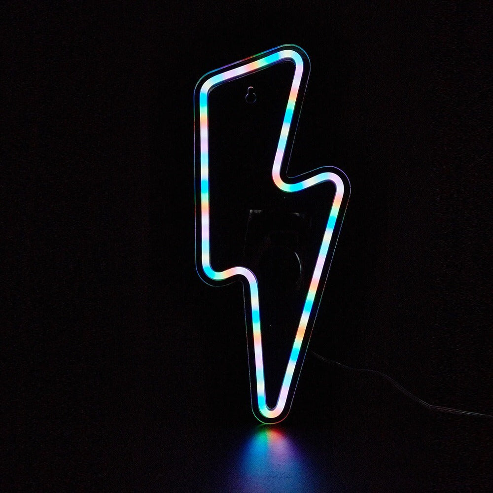 lightning bolt shaped multicolor led wall neon sign mirror acrylic plate based roomtery