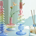 rainbow multicolor glass irregular shaped candleholder set