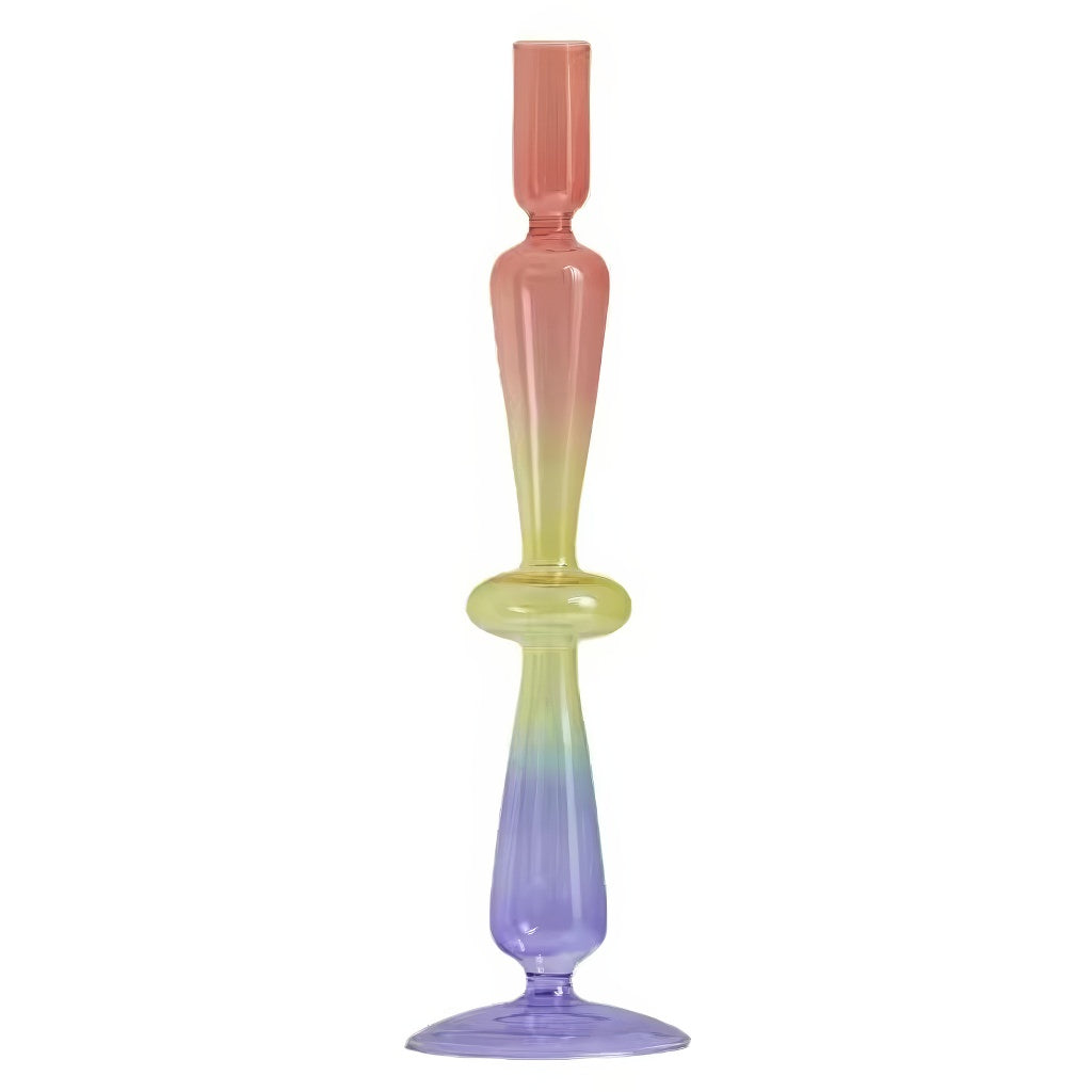 rainbow multicolor glass irregular shaped candleholder set