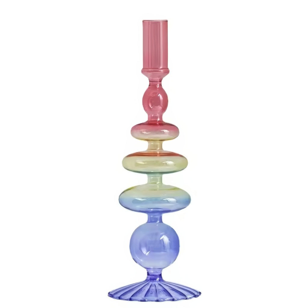 rainbow multicolor glass irregular shaped candleholder set