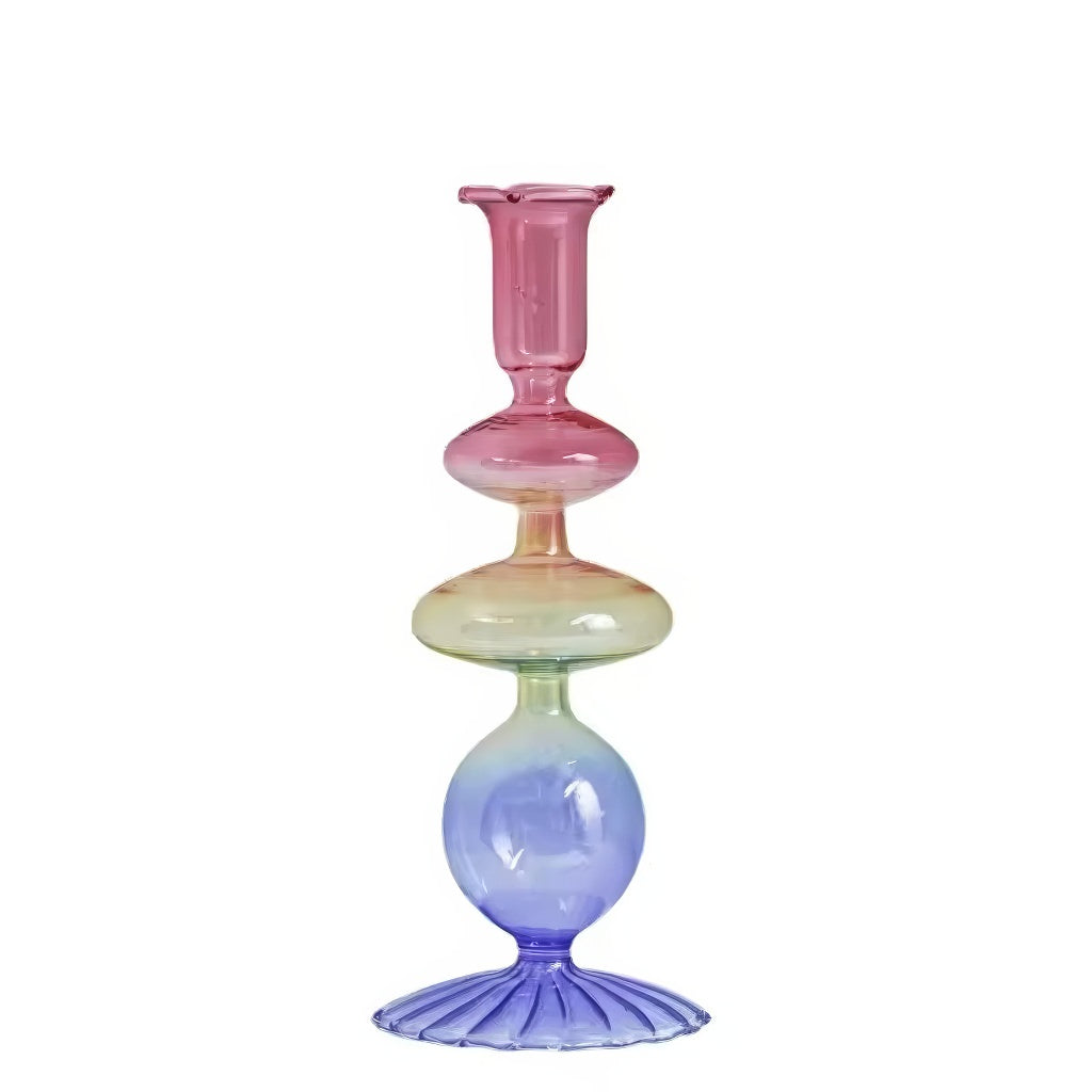 rainbow multicolor glass irregular shaped candleholder set