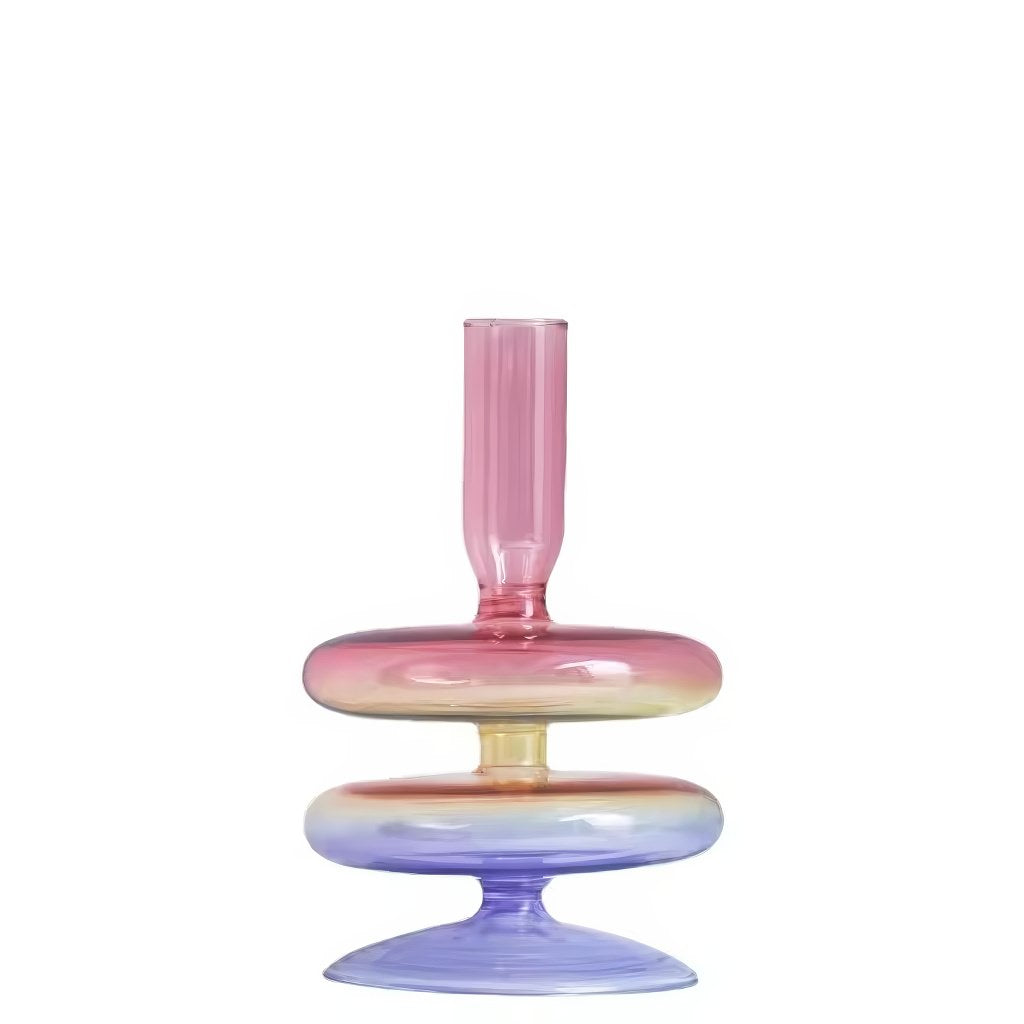 rainbow multicolor glass irregular shaped candleholder set