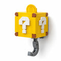Two yellow block-style key hooks designed like Super Mario question blocks. Yellow Mystery Box hidden hook key holder with white question mark design