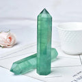 Natural green fluorite crystal hexagonal pointing tower