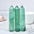 Natural green fluorite crystal hexagonal pointing tower