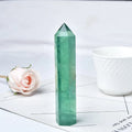 Natural green fluorite crystal hexagonal pointing tower