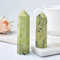 Natural green serpentine crystal hexagonal pointing tower