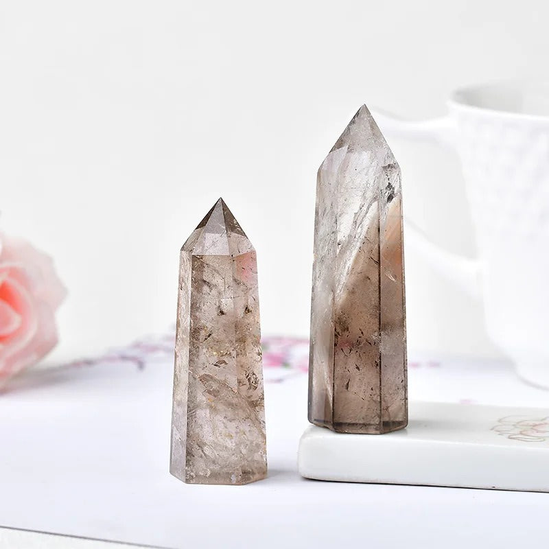 Natural brown shaded smoky quartz crystal hexagonal pointing tower roomtery