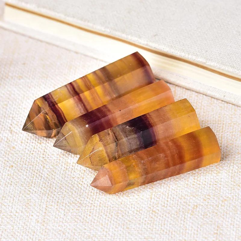 natural yellow fluorite crystal hexagonal pointing tower roomtery