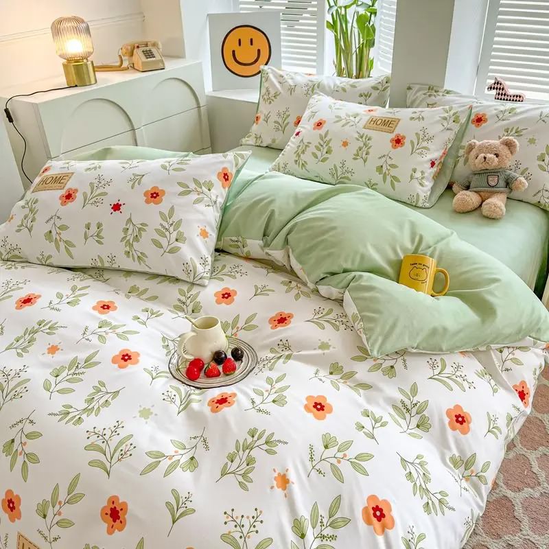 orange flower print aesthetic bedding duvet cover set roomtery bedroom decor