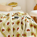 knitted olive checker with hearts throw blanket 