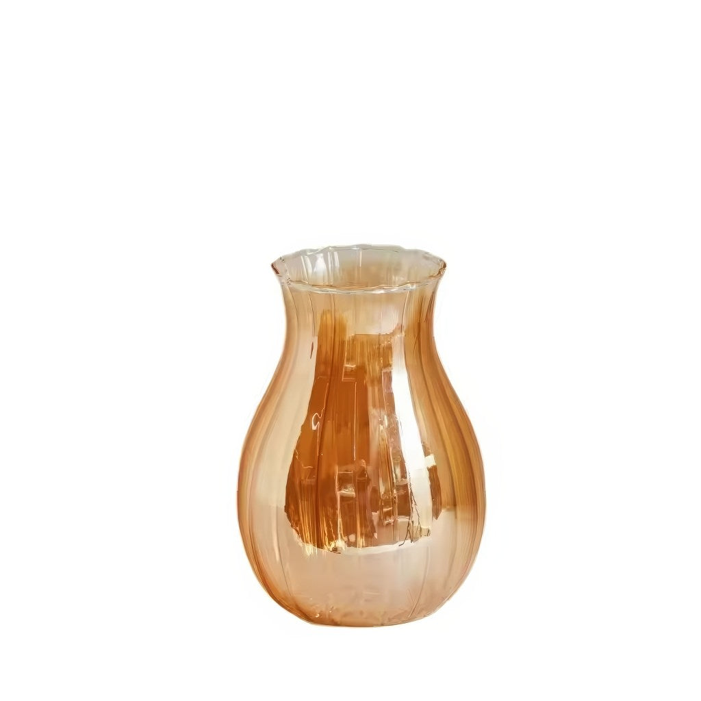 glossy orange color with ribbed texture vintage aesthetic glass vase