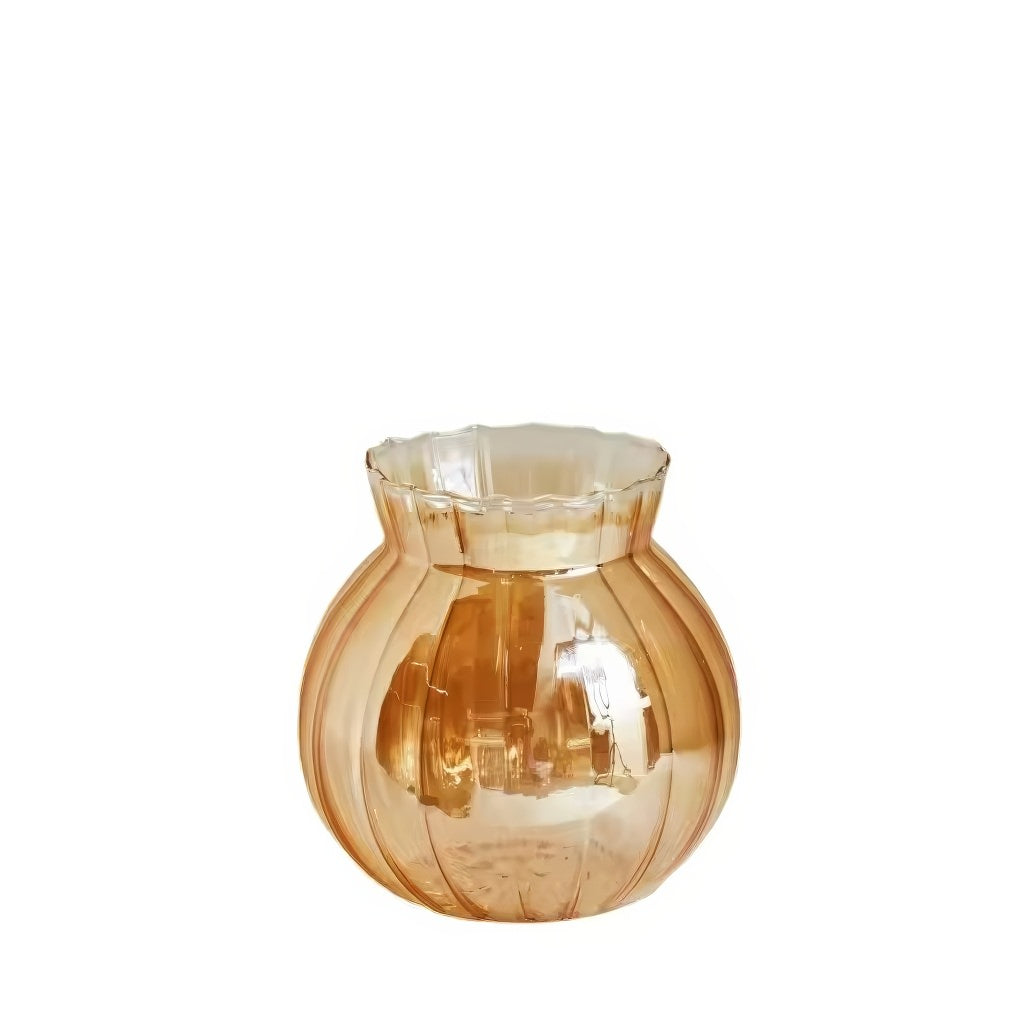 glossy orange color with ribbed texture vintage aesthetic glass vase