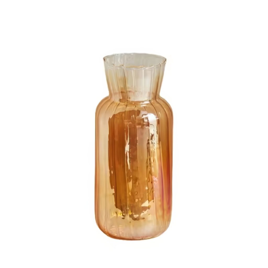glossy orange color with ribbed texture vintage aesthetic glass vase
