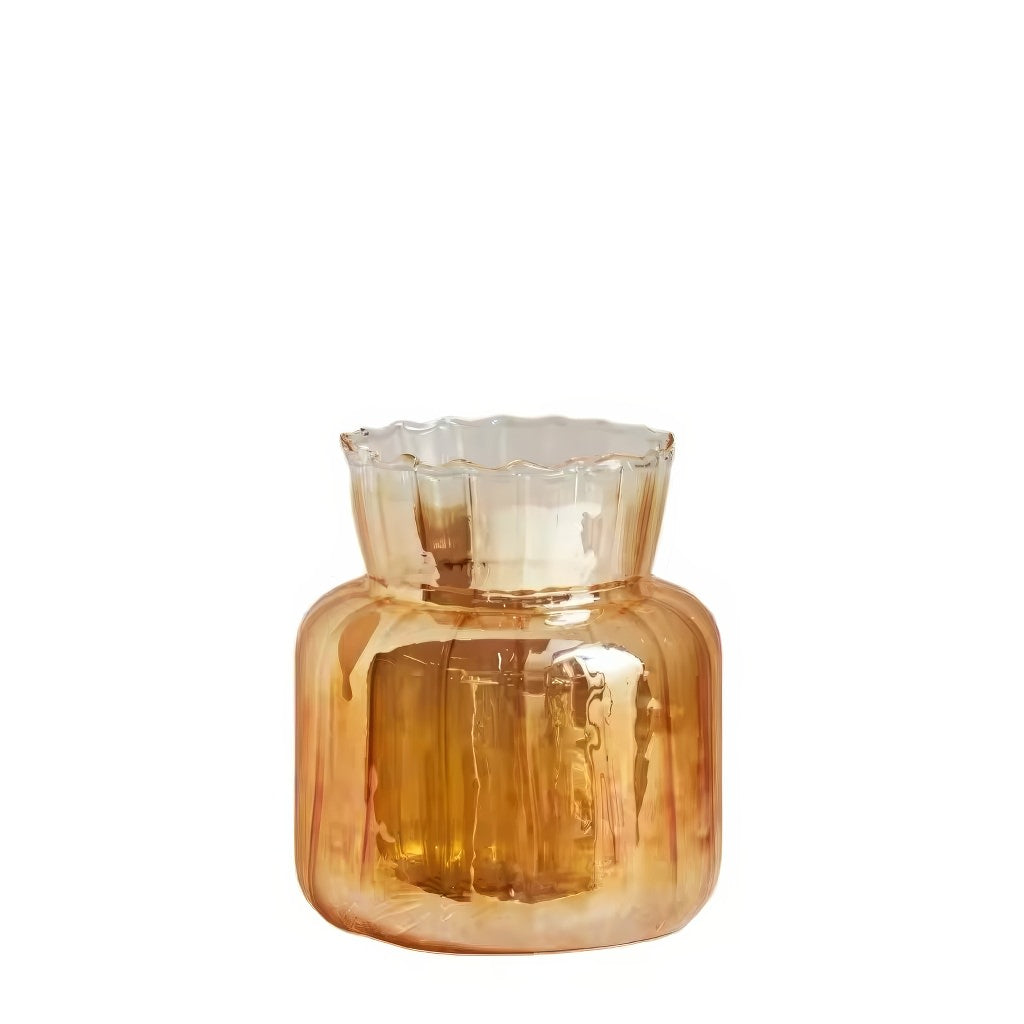glossy orange color with ribbed texture vintage aesthetic glass vase