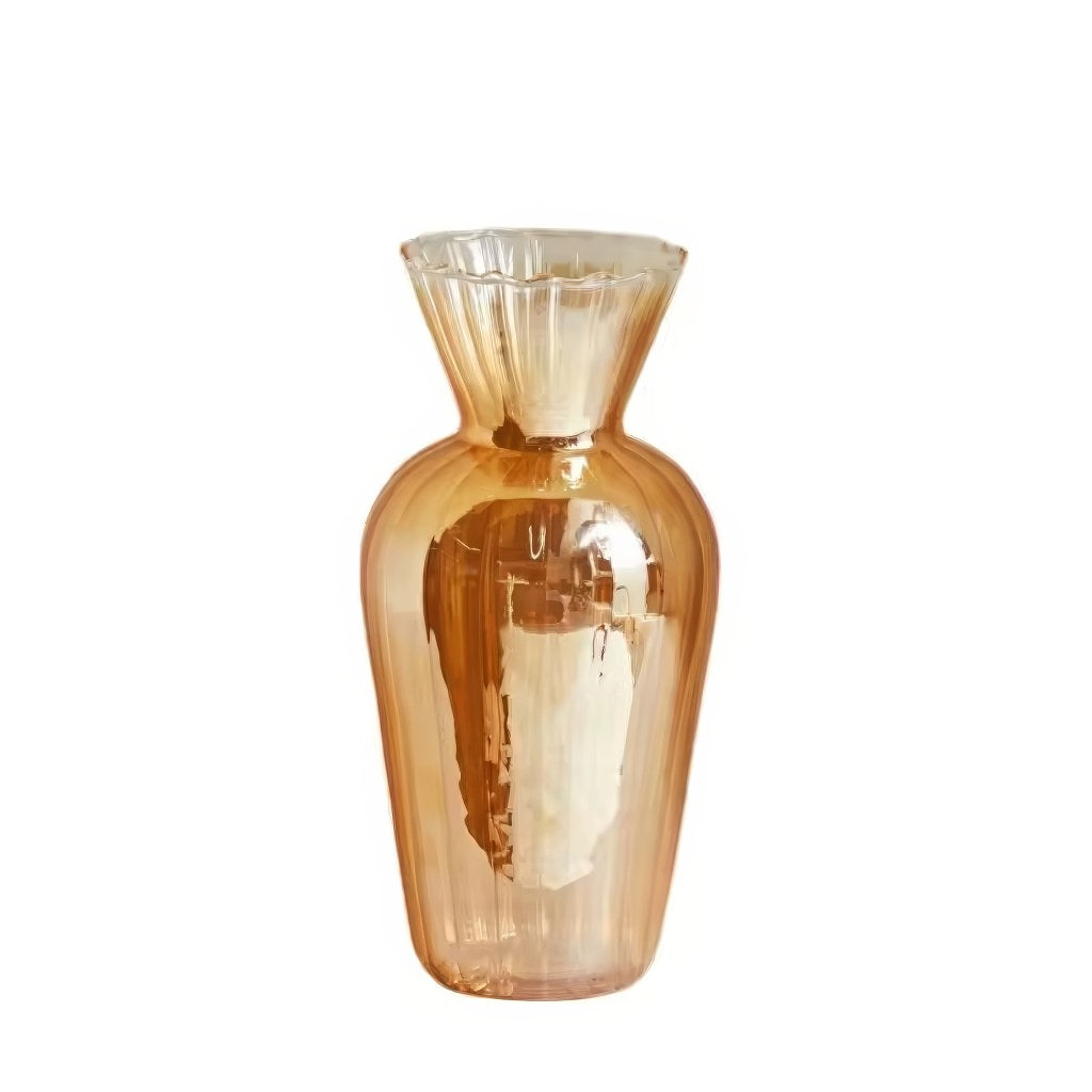 glossy orange color with ribbed texture vintage aesthetic glass vase