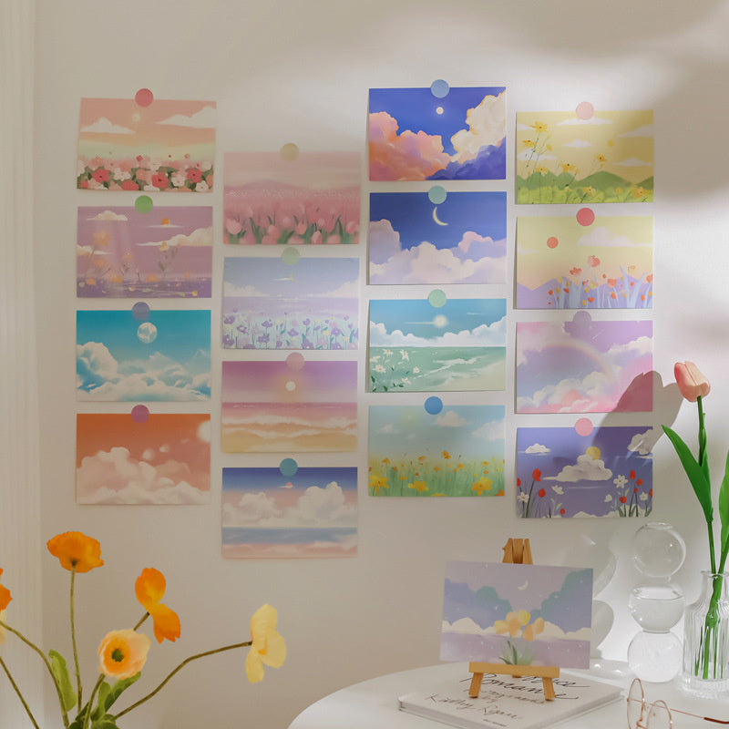painted kawaii landscapes wall collage poster cards roomtery