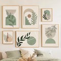 sage green aesthetic gallery wall art minimalist shapes canvas posters roomtery