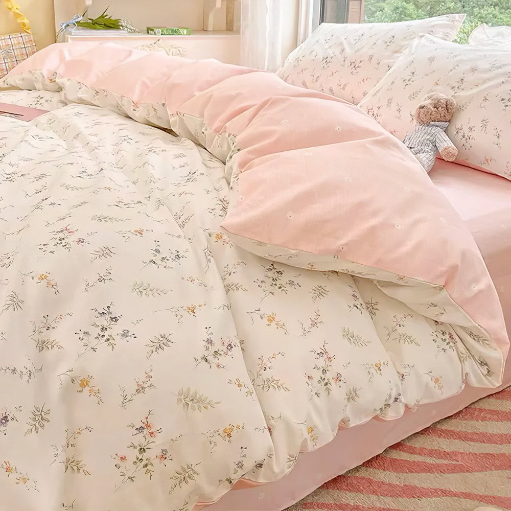 pale pink floral print aesthetic bedding duvet cover set roomtery