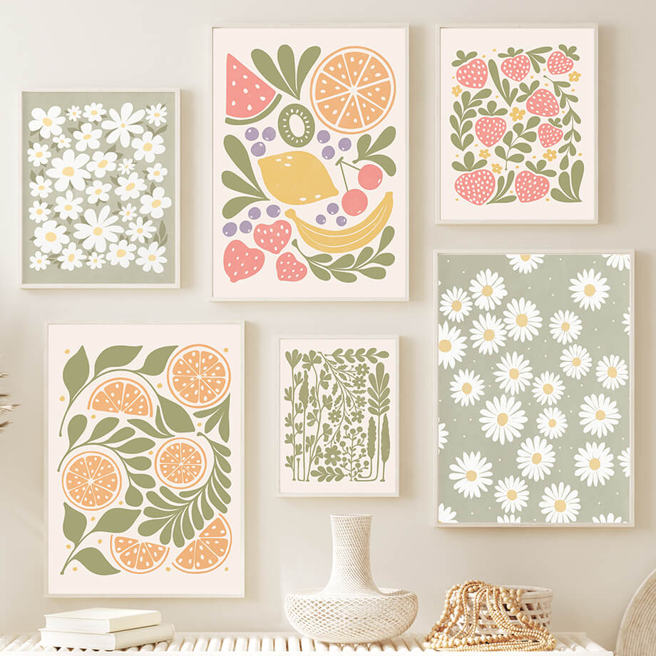 pastel fruit prints gallery wall art canvas aesthetic posters roomtery