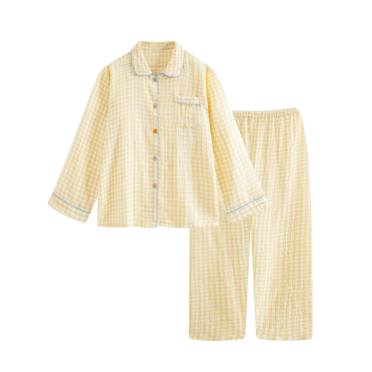 pastel gingham print long sleeve cotton pajama set