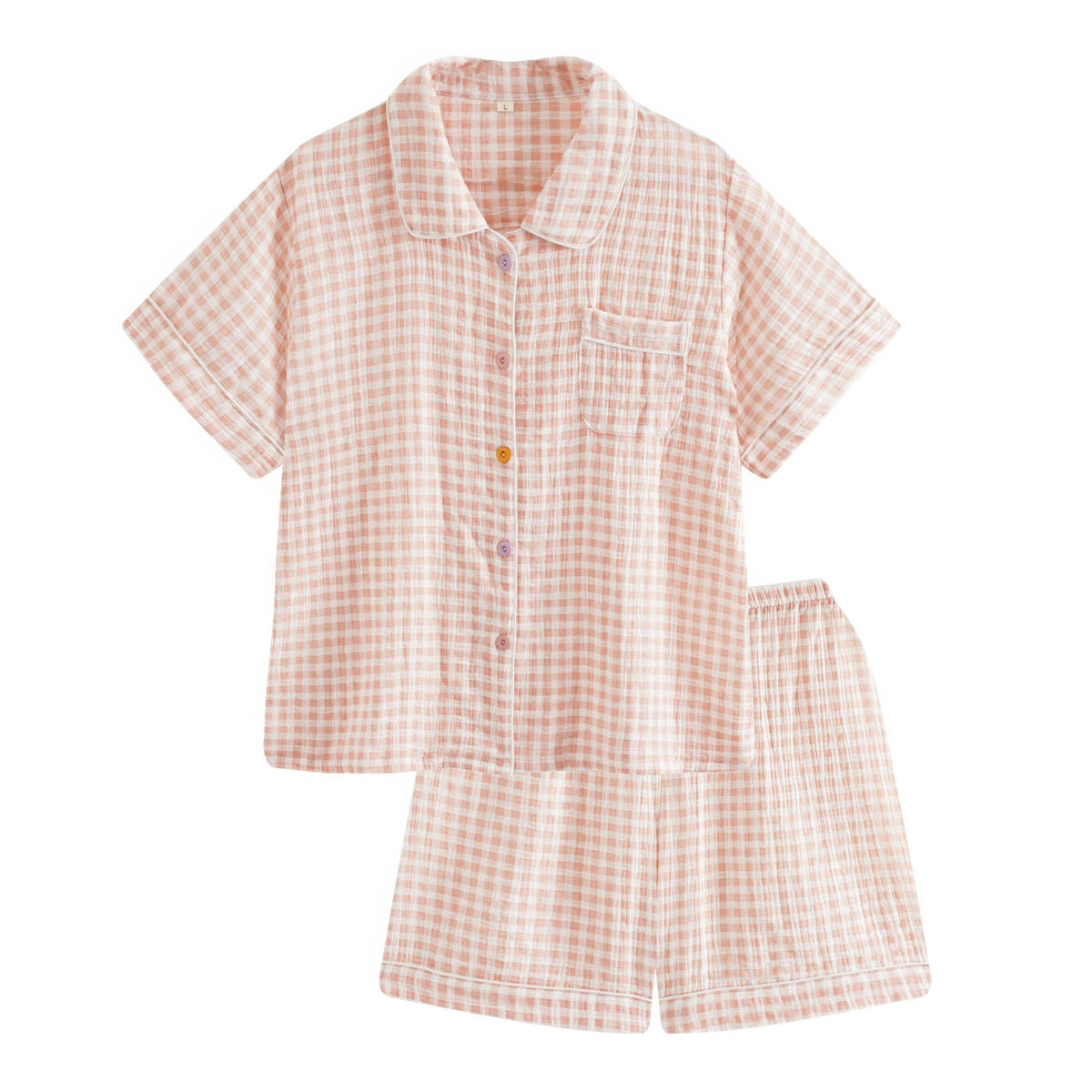 pastel gingham print cozy cotton aesthetic pajama set