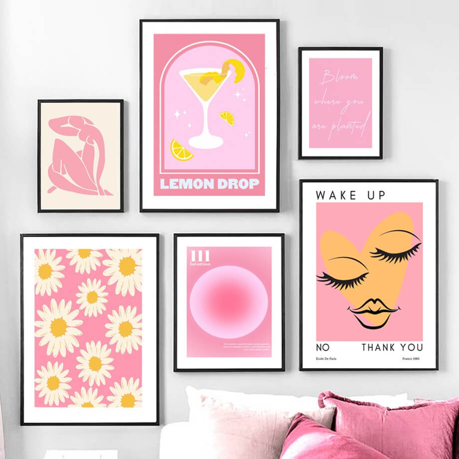 pastel pink aesthetic gallery wall art canvas posters roomtery