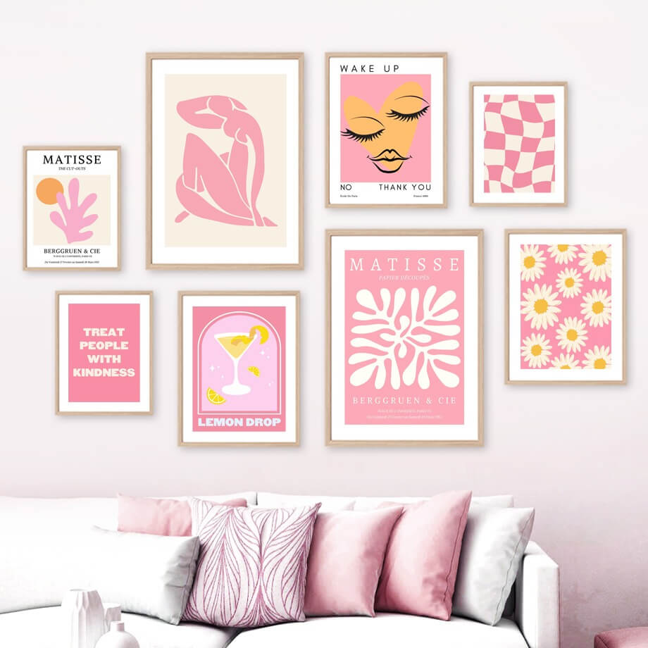 pastel pink aesthetic gallery wall art canvas posters roomtery