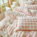 pastel pink faux fur fluffy plush bedding duvet cover set roomtery aesthetic room decor