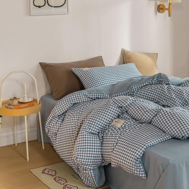 pastel small plaid print aesthetic bedding duvet cover set roomtery