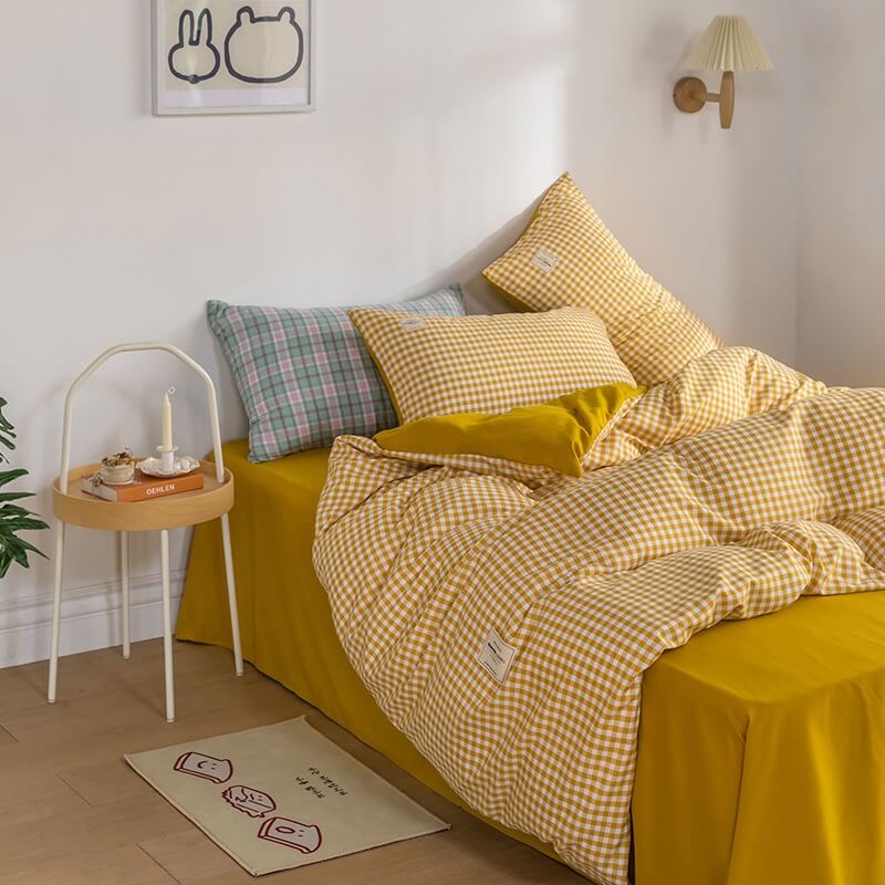 pastel small plaid print aesthetic bedding duvet cover set roomtery