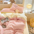 kawaii pastel aesthetic plaid print bedding duvet cover set 