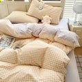 kawaii pastel aesthetic plaid print bedding duvet cover set 