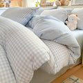 kawaii pastel aesthetic plaid print bedding duvet cover set 