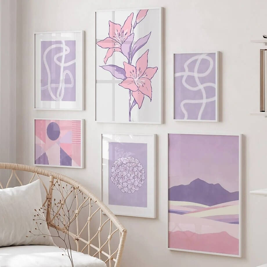 pastel purple minimalist art gallery wall canvas posters for room roomtery