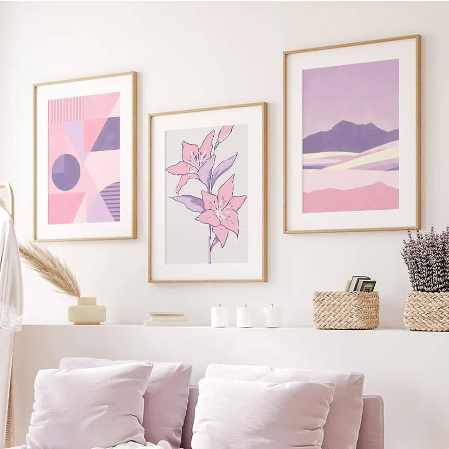 pastel purple minimalist art gallery wall canvas posters for room roomtery