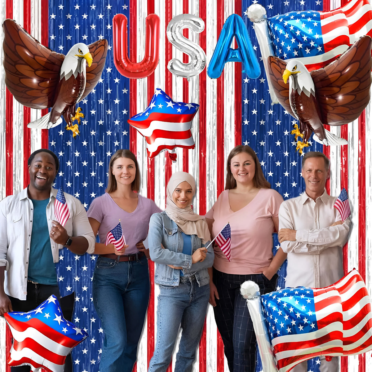 Patriotic American Flag Foil Balloons Set
