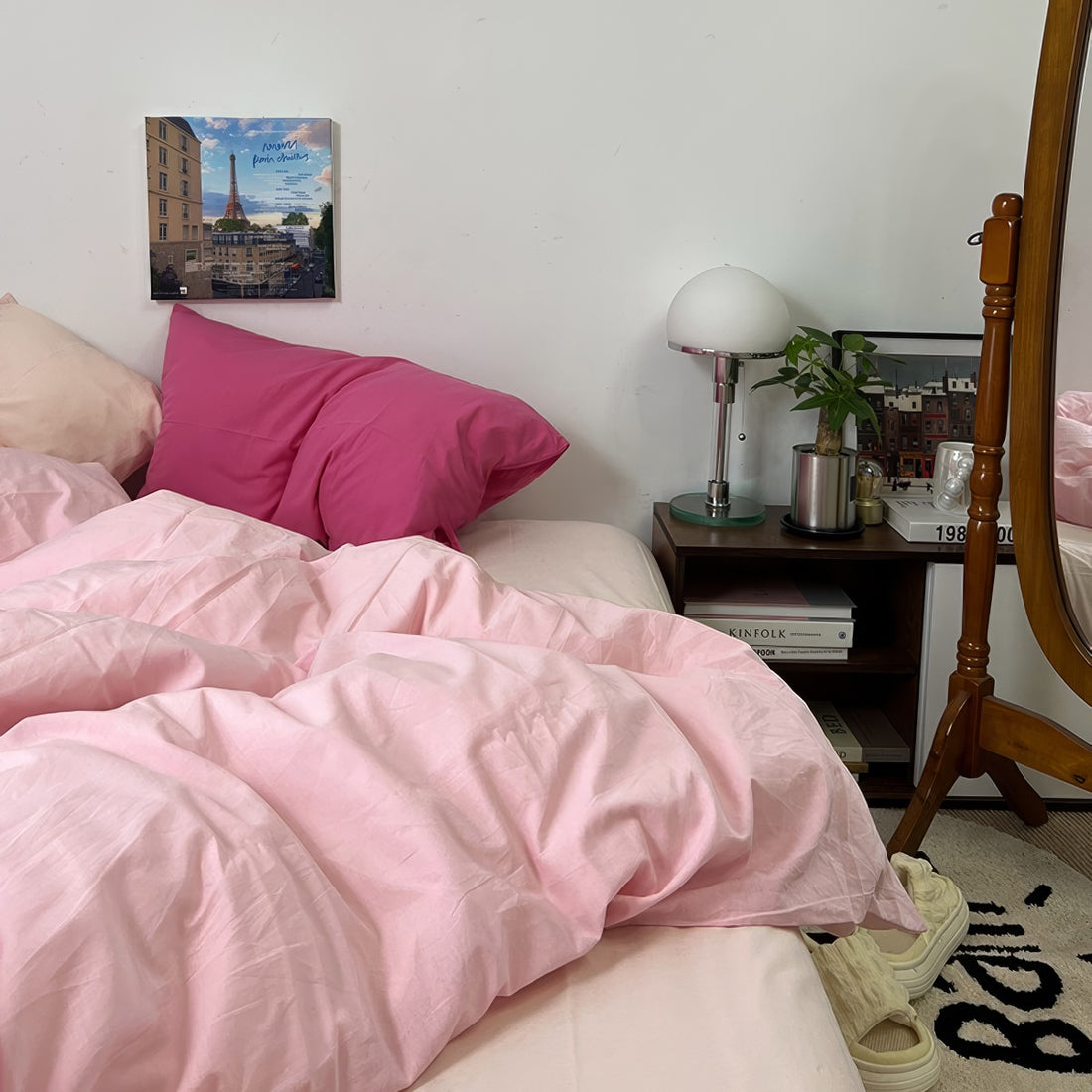 pechy pink two toned aesthetic bedding duvet cover set