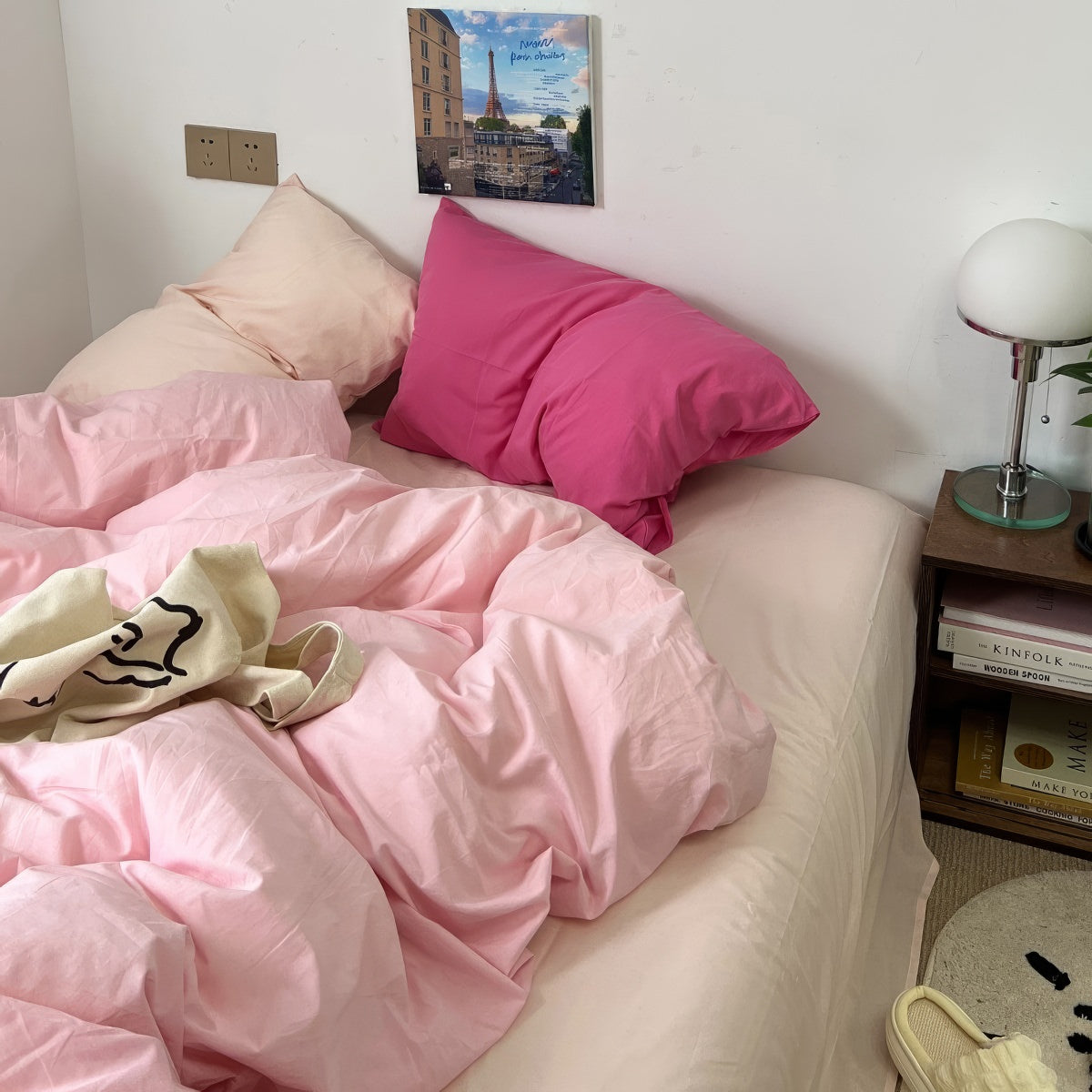 pechy pink two toned aesthetic bedding duvet cover set