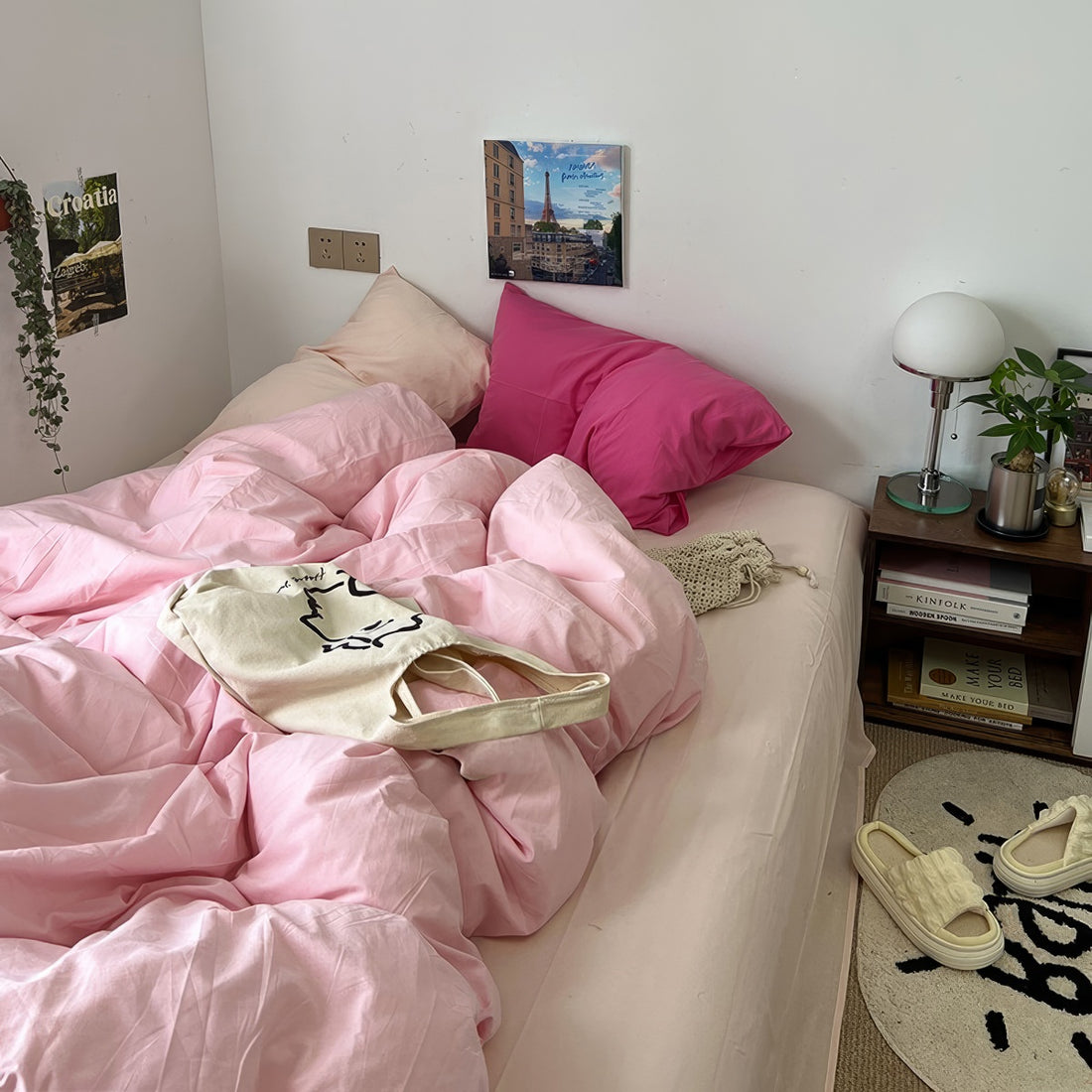 pechy pink two toned aesthetic bedding duvet cover set