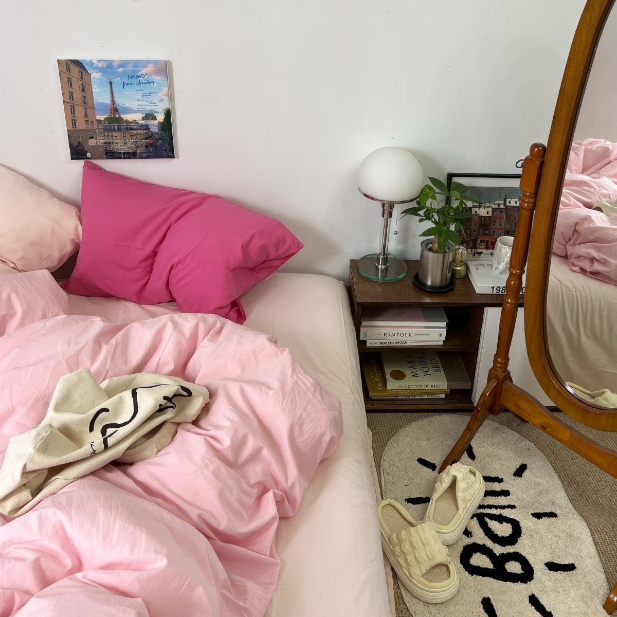 pechy pink two toned aesthetic bedding duvet cover set