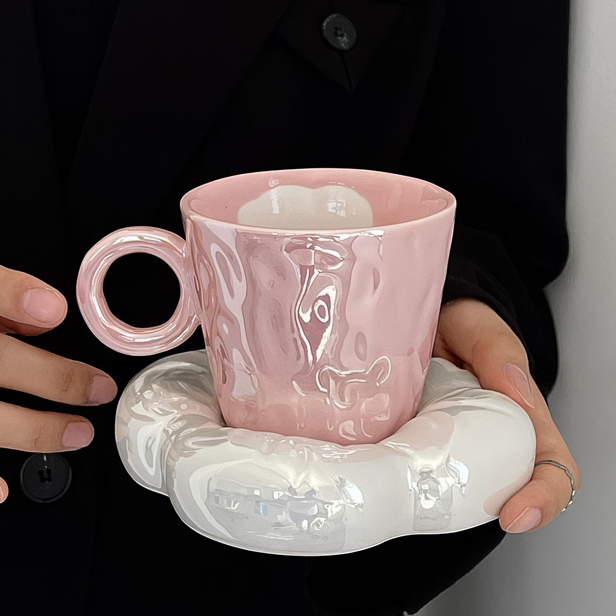 pink cloud glazed ceramic coffe cup 